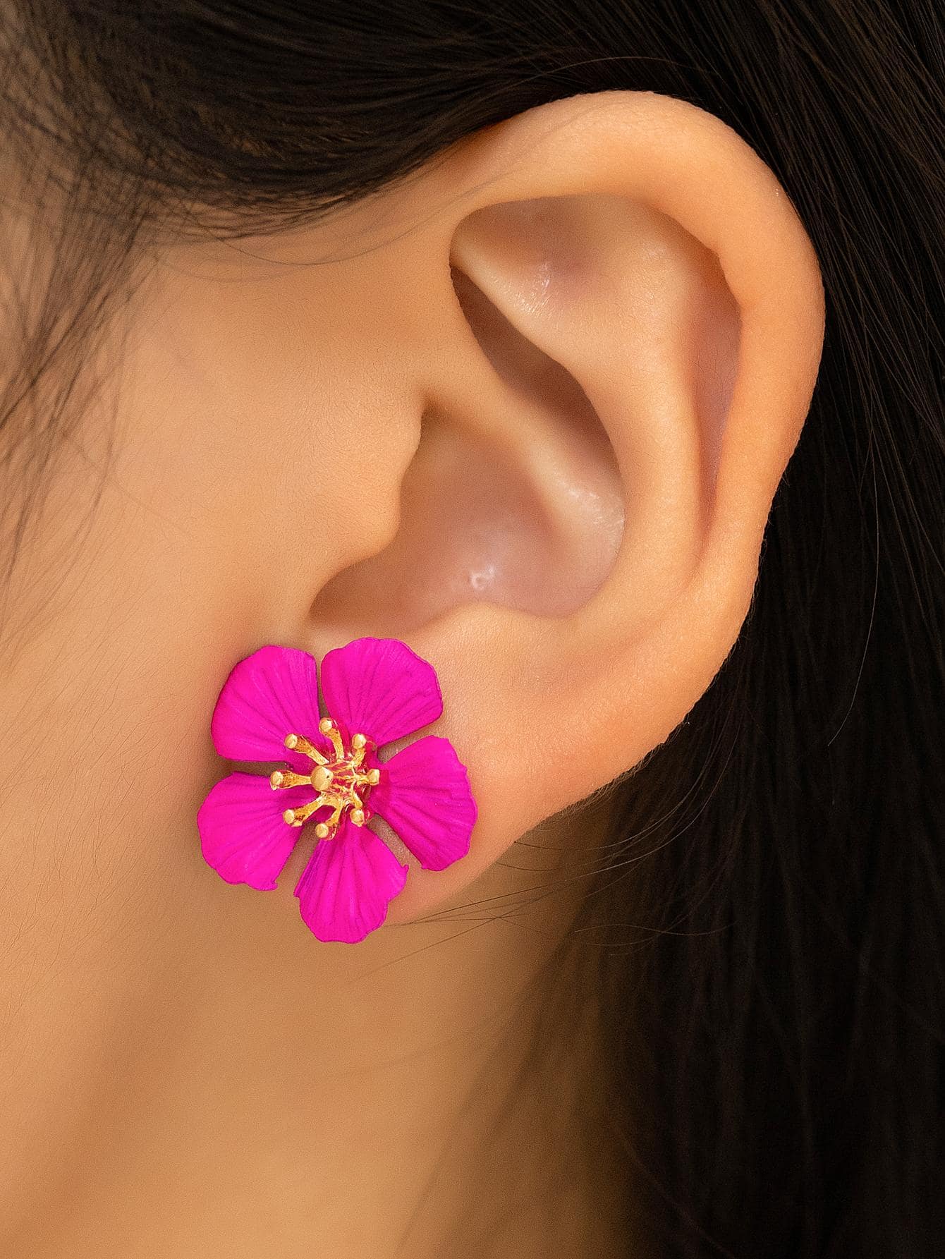 Bông tai thiết kế hoa - Màu Hồng Tươi - Xem 1