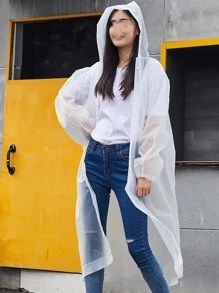 1pc Solid Hooded Raincoat - White - View 1