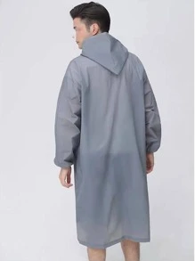 1pc Solid Hooded Raincoat - White - View 3