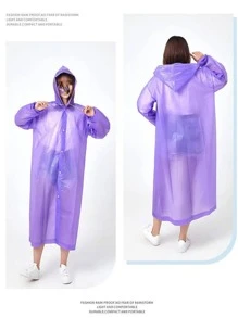 1pc Solid Hooded Raincoat - White - View 4