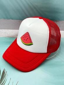 1 chiếc mũ lái xe tải thông thường họa tiết dưa hấu cho cả nam và nữ, dành cho hoạt động ngoài trời - Đỏ - Xem 2