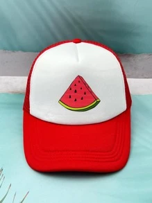 1 chiếc mũ lái xe tải thông thường họa tiết dưa hấu cho cả nam và nữ, dành cho hoạt động ngoài trời - Đỏ - Xem 1
