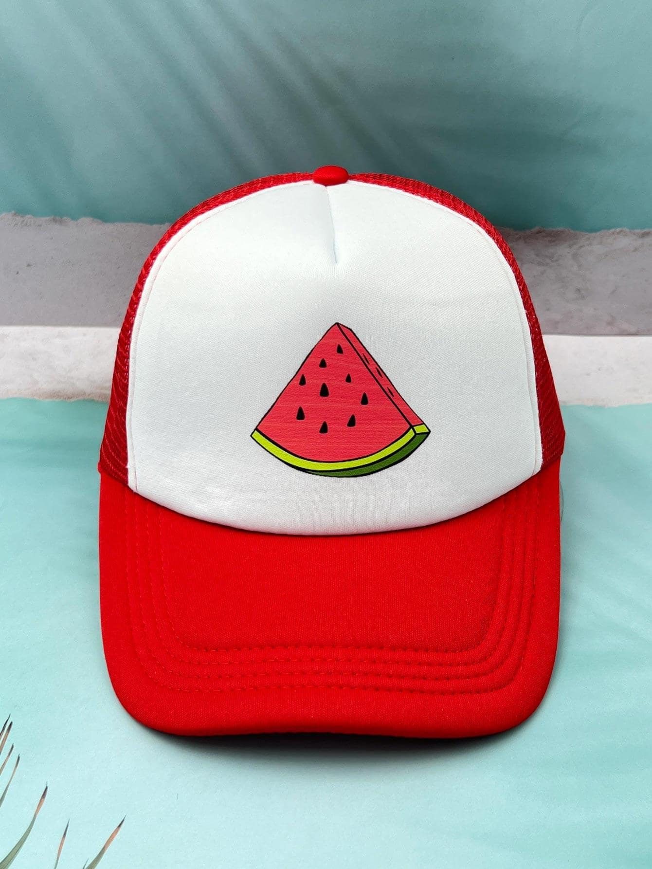 1 chiếc mũ lái xe tải thông thường họa tiết dưa hấu cho cả nam và nữ, dành cho hoạt động ngoài trời - Đỏ - Xem 1