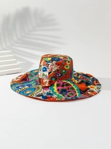 1pc Women Geo Pattern Fashion Wide Brim Hat, For Outdoor - Orange - View 1
