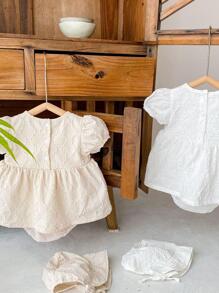 Đầm liền quần có mũ cho bé gái, Quần áo trẻ sơ sinh cao cấp mùa hè - trắng - Xem 7