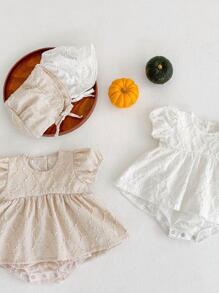 Đầm liền quần có mũ cho bé gái, Quần áo trẻ sơ sinh cao cấp mùa hè - trắng - Xem 5