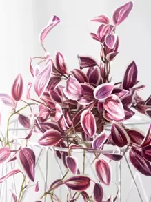 75cm Artificial Vine Leaves, Fake Hanging Plants, Silk Leaves, Green Bamboo Wrapped Vines, Suitable For Home Garden Wedding Valentine's Day Decor, Excluding Planter, 1pc - Red - View 6