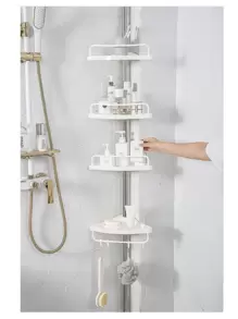 Bathroom Corner Shower Organizer With 4 Levels - White - View 1