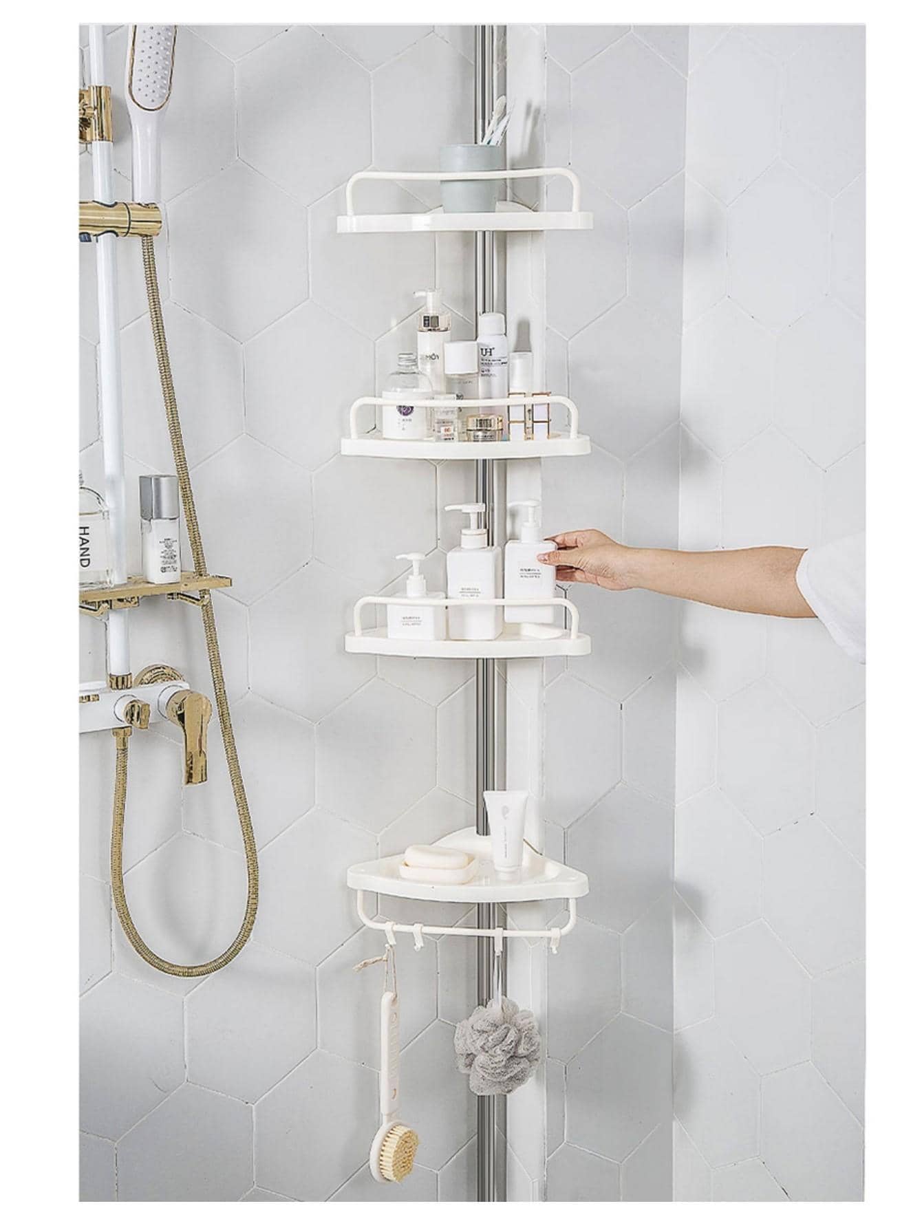 Bathroom Corner Shower Organizer With 4 Levels - White - View 1