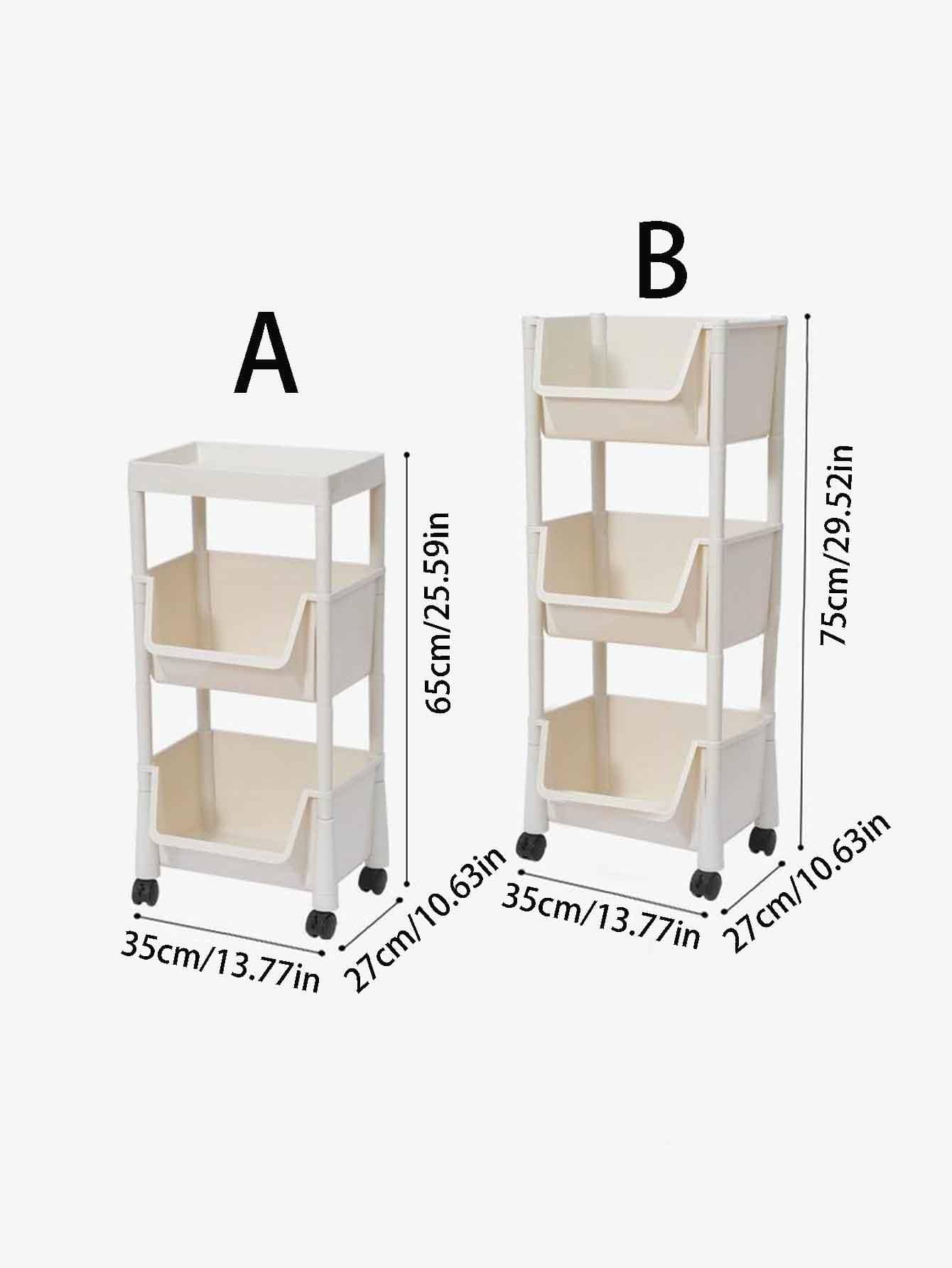 1pc Movable 3Tier Plastic Storage Rack With Wheels, Home Use Bookshelf