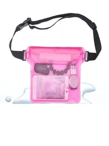 1pc Portable Pink Waterproof Phone Pouch For Swimming