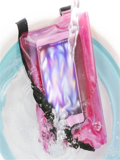 1pc Portable Pink Waterproof Phone Pouch For Swimming