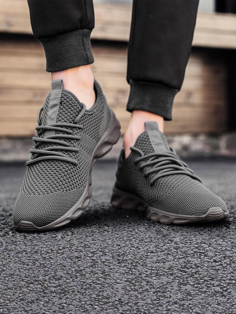 男士透氣前綁帶跑步運動戶外運動鞋 - 深灰色 - 查看 1
