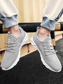 Men Breathable Lace-up Front Running Shoes, Sporty Outdoor Sneakers
