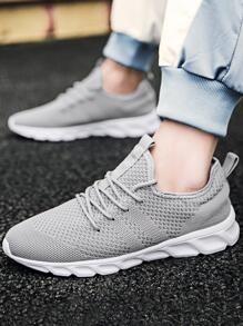 Men Breathable Lace-up Front Running Shoes, Sporty Outdoor Sneakers