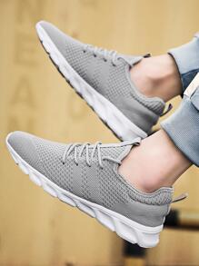 Men Breathable Lace-up Front Running Shoes, Sporty Outdoor Sneakers