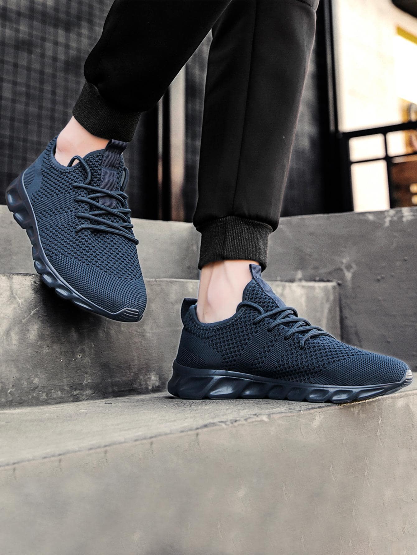 男士透氣前綁帶跑步運動戶外運動鞋 - 藏蓝色 - 查看 1