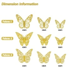 72 miếng dán hình bướm rỗng 3D, miếng dán hình bướm trang trí, miếng dán, miếng dán tường, miếng dán vinyl trang trí nhà cửa, vật dụng trang trí mùa xuân làm mới ngôi nhà của bạn, miếng dán trang trí Rama quà tặng sinh nhật tốt nghiệp - Vàng - Xem 2