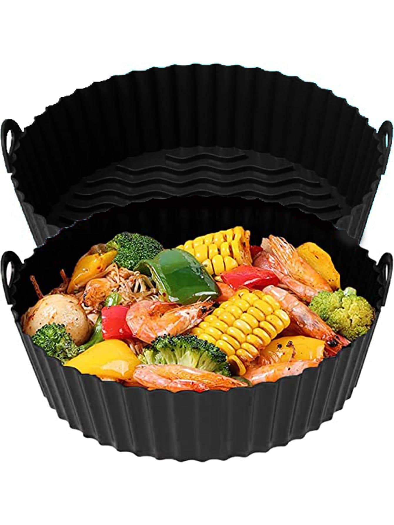 2 piezas unicolor freidora forro con moderno de silicona freidora forro para cocina - Negro - Ver 1