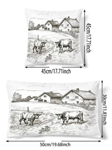 1入組無填充物風景印花靠墊套，現代奶牛和農場印花裝飾靠墊套適用於床、沙發 - 彩色 - 查看 5