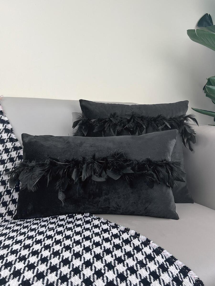 1 Giả Lông Vũ Trang Trí Đệm Không Chất Độn, Gối Đơn Giản Cho Gia Đình - màu đen - Xem 1