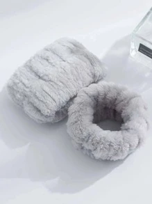 2pcs Women Solid Fuzzy Casual Washband, For Home - Grey - View 3