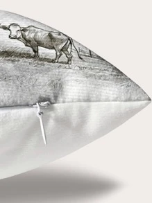 1pc Landscape Print Cushion Cover Without Filler, Modern Cow & Farm Print Decorative Cushion Cover For Bed, Sofa