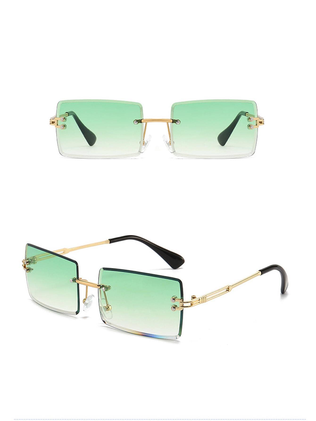 1pc Vintage Rimless Gradient Men Women Fashion Square Green Lens