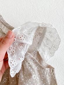 Bebé Shorts con top con estampado floral ribete con fruncido & Accesorio Sombrero - Gris - Ver 5