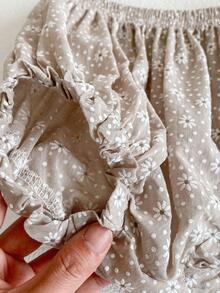 Bebé Shorts con top con estampado floral ribete con fruncido & Accesorio Sombrero - Gris - Ver 2