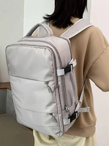 Release Buckle Decor Functional Backpack, Laptop Backpack Business Travel Slim Durable Laptop Backpack, Water Resistant College School Computer Bag For Women Men Fits 15.6 Inch Laptop - Grey - View 4