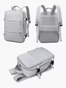 Release Buckle Decor Functional Backpack, Laptop Backpack Business Travel Slim Durable Laptop Backpack, Water Resistant College School Computer Bag For Women Men Fits 15.6 Inch Laptop - Grey - View 2