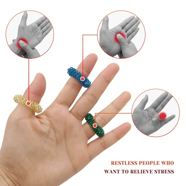 12pcs/set Stainless Steel Acupressure Ring Set, Creative Fidget Ring