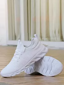 Men Breathable Lace-up Front Running Shoes, Sporty Outdoor Sneakers - White - View 5