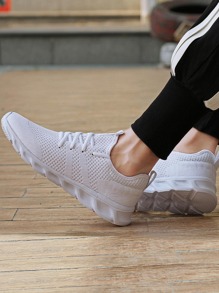 Men Breathable Lace-up Front Running Shoes, Sporty Outdoor Sneakers - White - View 3