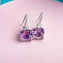 JOLEE 925銀耳釘,時尚簡約晶耳釘或吊墜,女孩的奢華禮物 - 紫色 - 查看 4