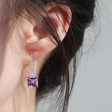 JOLEE 925銀耳釘,時尚簡約晶耳釘或吊墜,女孩的奢華禮物 - 紫色 - 查看 3