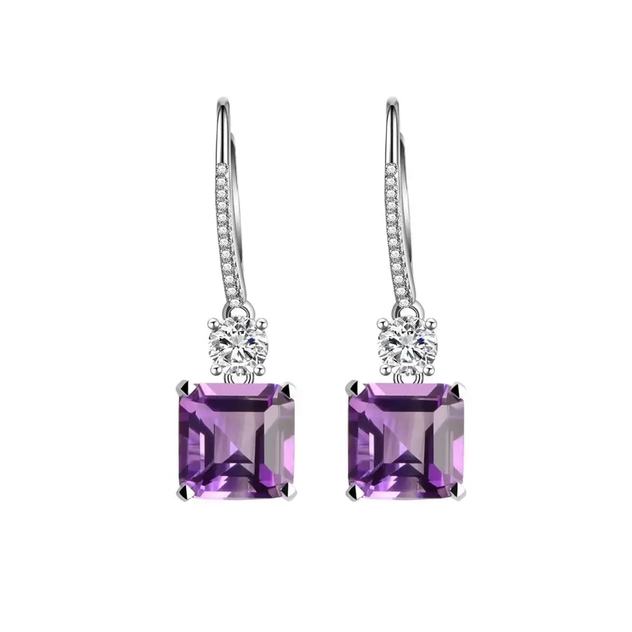 JOLEE 925銀耳釘,時尚簡約晶耳釘或吊墜,女孩的奢華禮物 - 紫色 - 查看 1