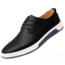 Men Leather Sneakers Breathable Leather Shoes Men Black Casual Shoes Non-Slip Sneakers - màu đen - Xem 1