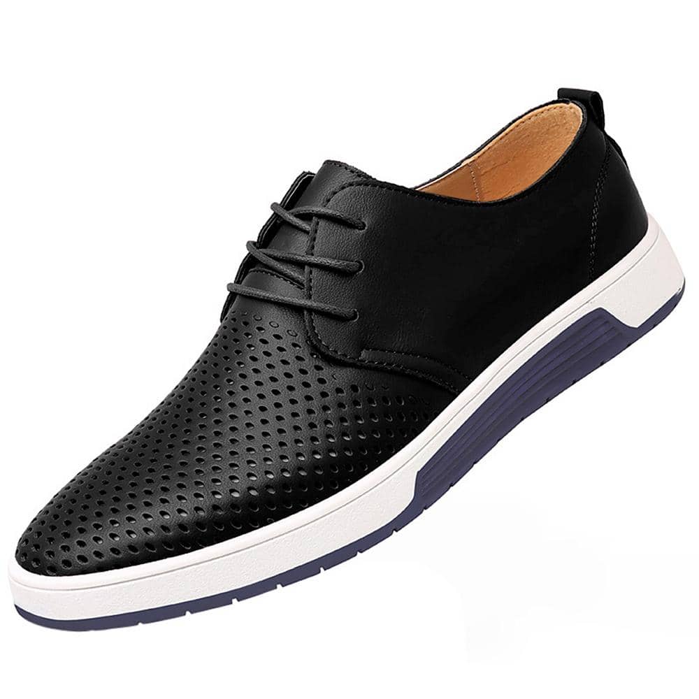 Men Leather Sneakers Breathable Leather Shoes Men Black Casual Shoes Non-Slip Sneakers - màu đen - Xem 1