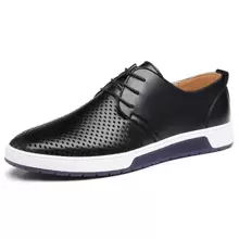 Men Leather Sneakers Breathable Leather Shoes Men Black Casual Shoes Non-Slip Sneakers - màu đen - Xem 2