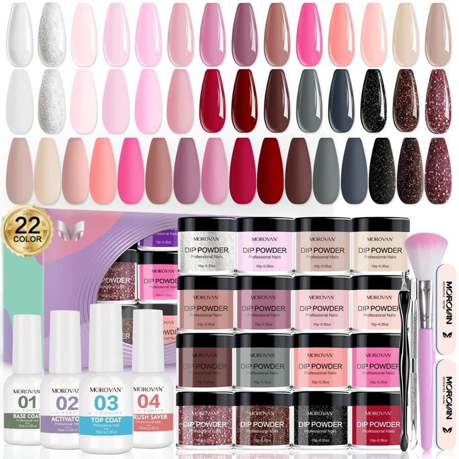 Morovan Dip Powder Nail Kit - 22 Colors Dip Nail Kit Quick Drying Dipping Powder Nail Kit with Base Coat Top Coat Activator Nailboo Dip Powder Starter Kit Christmas Gifts for Women - Nhiều màu - Xem 1