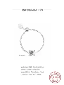 1件925纯银可调节宝石链戒指，精致女士饰品 - 銀圓 - 查看 5