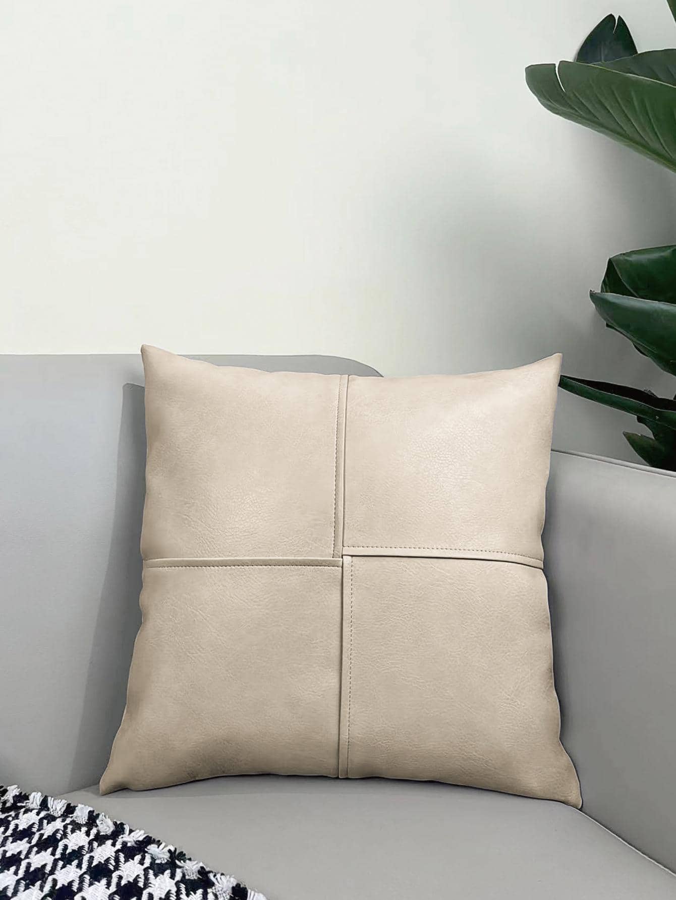 1pc Plain Cushion Cover Without Filler, Simple Pillow Cover For Home - Beige - View 1