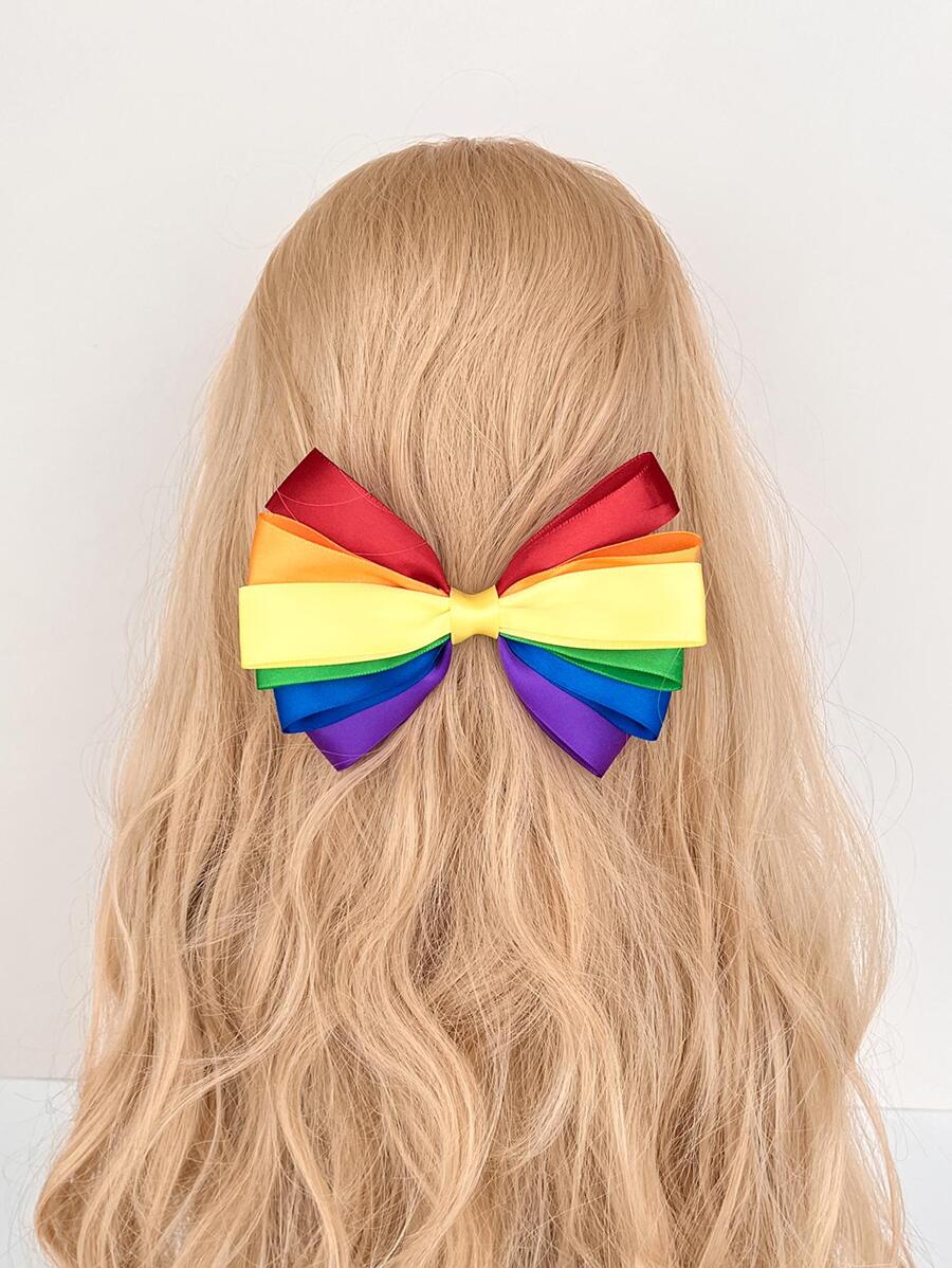 1pc Women Color Block Bow Decor Fashionable French Clip For Hair Decoration - Multicolor - View 1