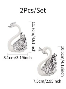 2 件天鹅设计装饰工艺品，现代塑料家居装饰品最佳礼物 - 銀色 - 查看 4