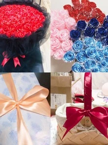 1roll Solid Color Gift Wrapping Ribbon, Modern Polyester Cloth Strip For Gift Wrapping - Coffee Brown - View 5