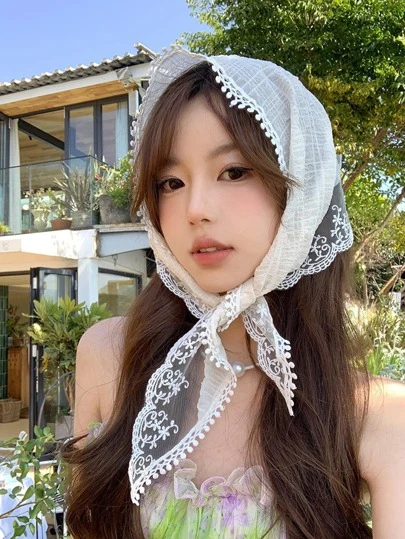 1pc Women Flower Embroidery Fashion Kerchief, For Decoration Boho Valentine's Day Hair Band Turban Headband Sweatband Fall Winter Hair Accessories For Women Bows For Vacation Outfits Woman Elegant Scarf Women Bandana Soft Headwrap