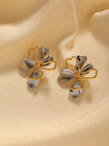 Bông tai thiết kế hoa - Vàng - Xem 1