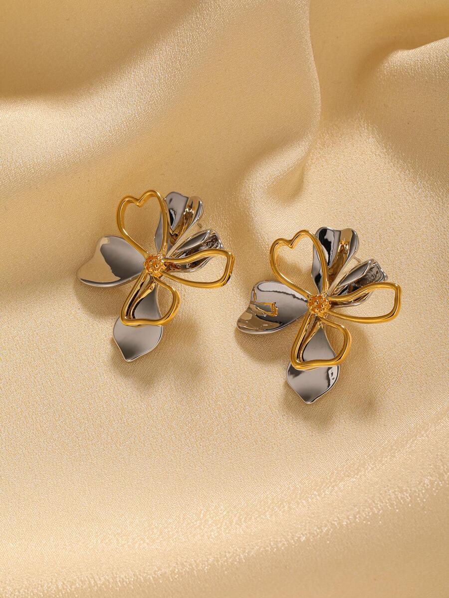 Bông tai thiết kế hoa - Vàng - Xem 1